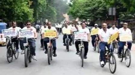 जन भवन से निकली साइकिल रैली, नशे के खिलाफ कार्मिकों ने दिया जागरूकता का संदेश